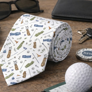 Watercolor Blue Green Golf Pattern Necktie