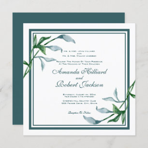 Watercolor Blue Green Leaves, Parent Names Wedding Invitation