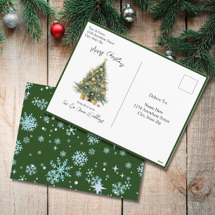 Watercolor Blue Green Script Non Photo Christmas Holiday Postcard