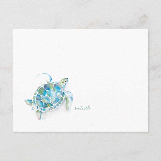 Watercolor Blue Green Sea Turtle Holiday Postcard (Front)
