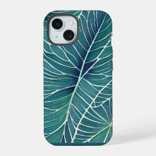 Watercolor Blue Green Teal Tropical Leaves iPhone 15 Case