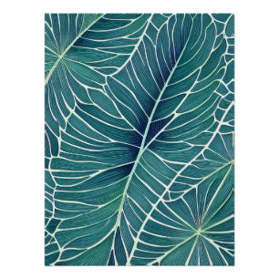 Watercolor Blue Green Teal Tropical Leaves Poster