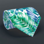 Watercolor Blue Green Tropical Palm Tree Tie<br><div class="desc">Tropical palm tree fronds in shades of blue, turquoise and green on a white background, this men's neck tie is cool for the office, a night on the town, a wedding, your own wedding ceremony, for the groom or groomsmen or give as a gift to your husband, dad, brother or...</div>