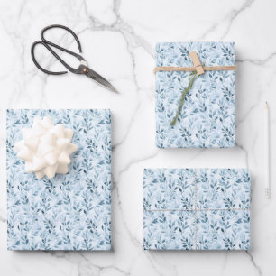 Watercolor Blue/Grey Leaves Wrapping Paper Sheet