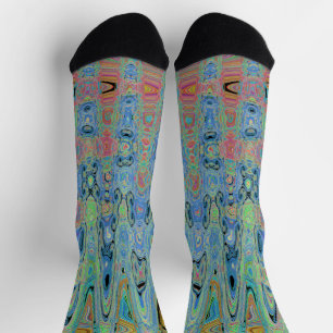 Watercolor Blue Groovy Abstract Retro Atomic Waves Socks