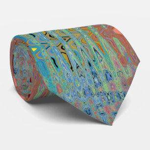 Watercolor Blue Groovy Abstract Retro Atomic Waves Tie