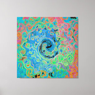 Watercolor Blue Groovy Abstract Retro Liquid Swirl Canvas Print