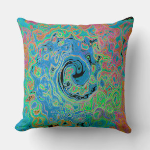 Watercolor Blue Groovy Abstract Retro Liquid Swirl Cushion