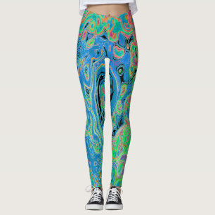 Watercolor Blue Groovy Abstract Retro Liquid Swirl Leggings