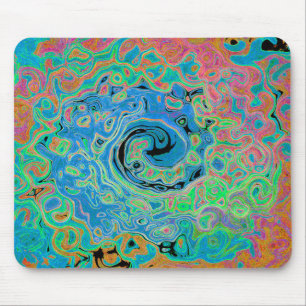 Watercolor Blue Groovy Abstract Retro Liquid Swirl Mouse Pad
