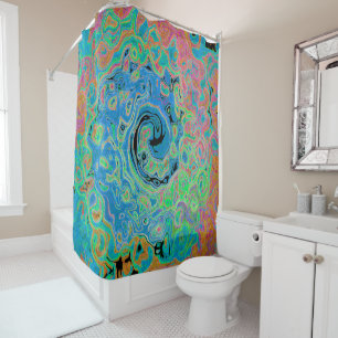 Watercolor Blue Groovy Abstract Retro Liquid Swirl Shower Curtain