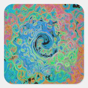 Watercolor Blue Groovy Abstract Retro Liquid Swirl Square Sticker