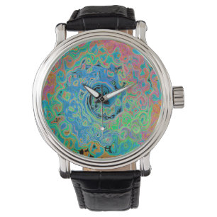 Watercolor Blue Groovy Abstract Retro Liquid Swirl Watch