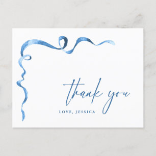 Watercolor Blue Hand Drawn Bow Thank You Postcard