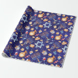 Watercolor Blue Hanukkah Chanukah Gold Wrapping Paper<br><div class="desc">This design was created through digital art. It may be personalised by clicking the customise button and changing the colour, adding a name, initials or your favourite words. Contact me at colorflowcreations@gmail.com if you with to have this design on another product. Purchase my original abstract acrylic painting for sale at...</div>