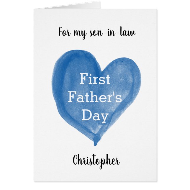 Watercolor Blue Heart 1st Father's Day Son-in-Law (Front)
