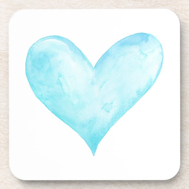 Watercolor blue heart coaster (Front)