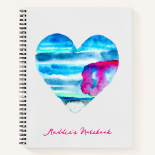 Watercolor blue heart cute heart notebook