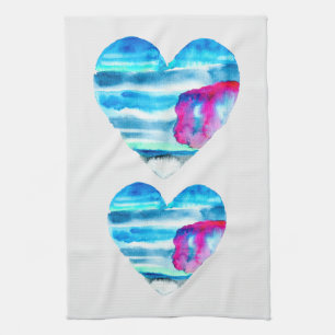 Watercolor blue heart cute heart tea towel