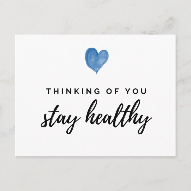 Watercolor Blue Heart Thinking of You Stay Healthy Postcard (Front)