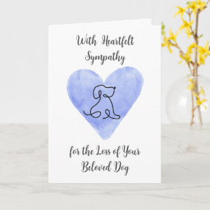 Watercolor Blue Heart with Dog Drawing Sympathy Card