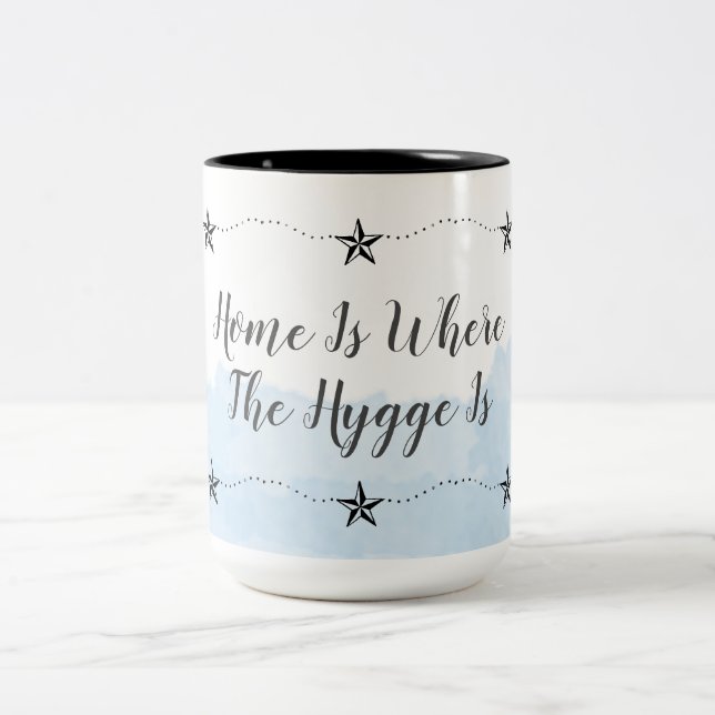 Watercolor Blue Home And Hygge Two-Tone Coffee Mug (Center)