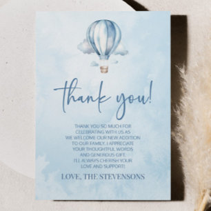 Watercolor Blue Hot Air Balloon Baby Shower Thank You Card