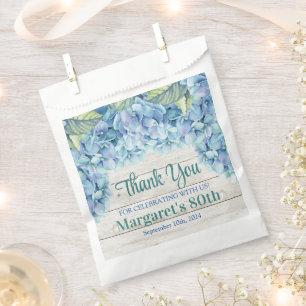Watercolor Blue Hydrangea 80th Birthday Favour Bags