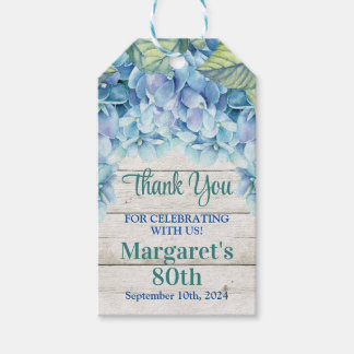 Watercolor Blue Hydrangea 80th Birthday Gift Tags