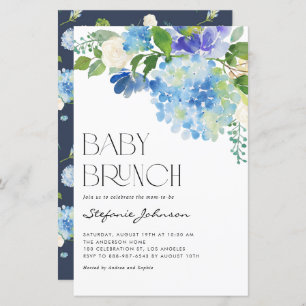 Watercolor Blue Hydrangea Baby Brunch Invitation
