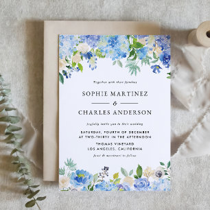 Watercolor Blue Hydrangea Botanical Wedding Invitation