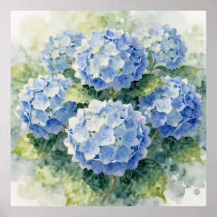 Watercolor Blue Hydrangea Bouquet Poster