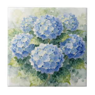 Watercolor Blue Hydrangea Bouquet Tile