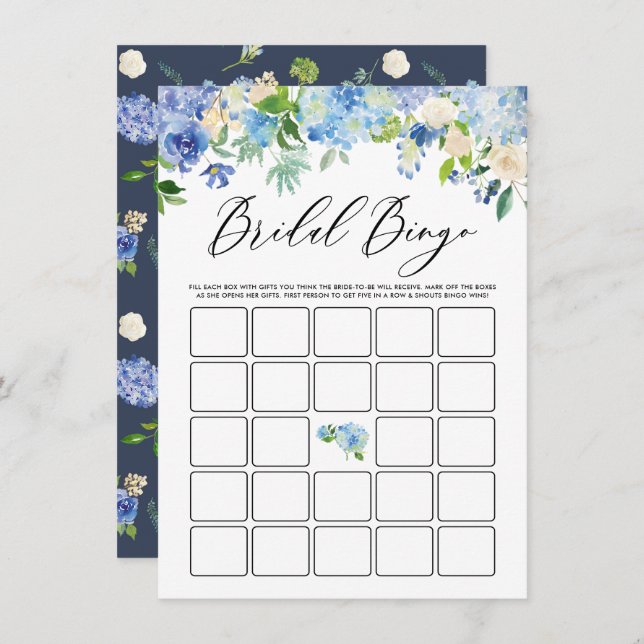 Watercolor Blue Hydrangea Bridal Shower Bingo Enclosure Card (Front/Back)