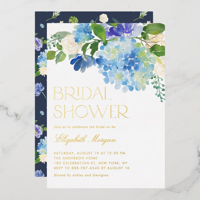 Watercolor Blue Hydrangea Floral Bridal Shower (Front/Back)