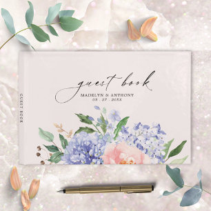 Watercolor Blue Hydrangea Floral Wedding Guestbook