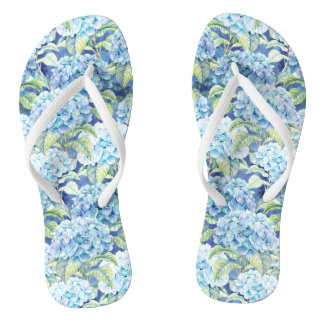 Watercolor Blue Hydrangea Flowers Jandals