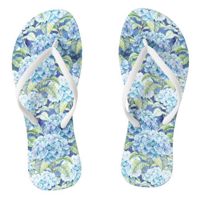 Watercolor Blue Hydrangea Flowers Jandals (Footbed)