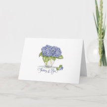 Watercolor Blue Hydrangea Flowers Thinking of You