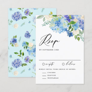 Watercolor Blue Hydrangea Flowers Wedding RSVP Card