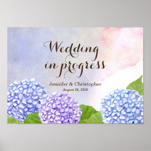 Watercolor Blue Hydrangea Wedding in Progress Poster
