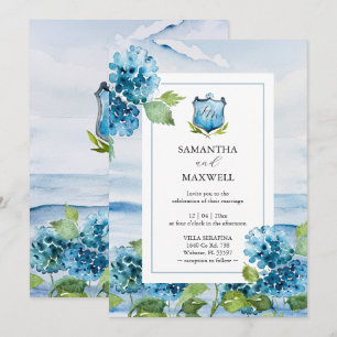 Watercolor Blue Hydrangea Wedding Invitation