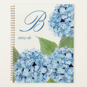 Watercolor Blue Hydrangea with Initial Planner