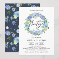 Watercolor Blue Hydrangea Wreath Bautizo
