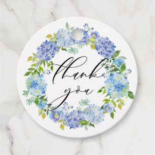 Watercolor Blue Hydrangea Wreath Wedding Thank You Favour Tags