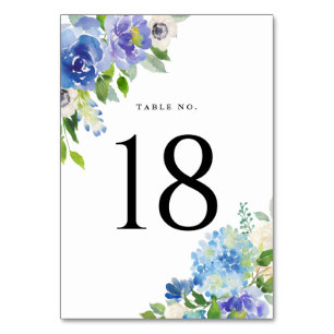 Watercolor Blue Hydrangeas Floral Table Numbers
