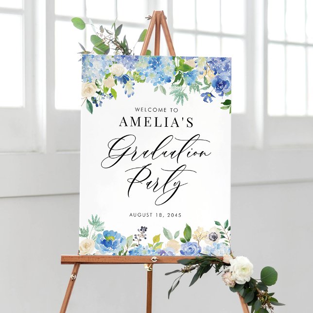 Watercolor Blue Hydrangeas Graduation Welcome Sign (Creator Uploaded)