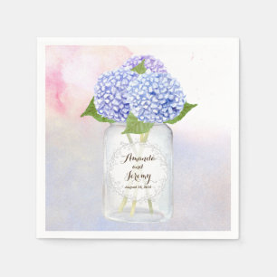 Watercolor Blue Hydrangeas Mason Jar Wedding Napkin