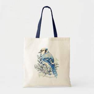 Watercolor Blue Jay Bird Blueberries Country Art Tote Bag