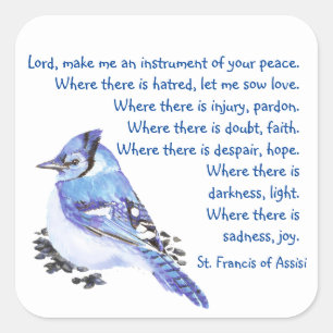 Watercolor Blue Jay Bird St. Francis Prayer  Square Sticker